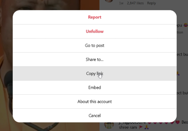 Copy Instagram Post URL